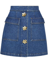 FLORAL BUTTON DENIM SKIRT